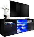 ExtremeFurniture T38 Meuble TV, Carcasse en Noir Mat/Façade en Noir Brillant + LED Multicolores avec télécommande
