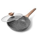 ZUOFENG Nonstick Frying Pan Skillet 28cm, Stone Pans Cookware Granite Coating, Induction Pans Saucepans Omelette Skillet