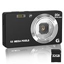 Digital Camera, 4K Ultra HD Cameras for Photography, Digital Point and Shoot Camera with 56Mp Autofocus 20X Zoom Anti Shake, Video Camera with 32GB SD Card for Adults, Teens, Beginners(Black)