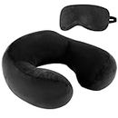 Trajectory Travel Neck Pillow with Sleeping Eye Mask Combo with 5 Years Warranty for Travel in Flight car Train Airplane for Sleeping and Orthopedic Cervical Pain for Men and Women Black