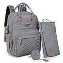 Dikaslon Changing Bag Backpack, Large Nappy Back Pack Multifunction Baby Bags with Portable Changing Mat, Pacifier Holder, and Stroller Straps, for Mom and Dad (Grey)