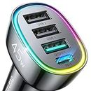 USB C Car Charger, 45W 4 Ports Super Fast Car Charger Adapter, PD3.0 & QC3.0 30W Type C Car Charger Compatible with iPhone 15/14/13/12/11, Samsung Galaxy S24 Ultra/S23, Cigarette Lighter USB Charger