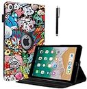 ProElite 360 Rotatable Smart Flip Case Cover for Apple iPad 9.7 inch 2018/2017 5th/6th Generation Air 1 Air 2 with Stylus Pen, Hippy