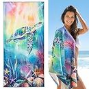 Lokigo Blue Turtle Beach Towel Oversized Sand Free Microfiber Beach Towels Soft Bath Camping Swim Pool Gym Yoga Towels Blanket Absorbent Beach Travel Towel for Kids Adults, 30 x 60 inch