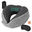 AYhome Travel Pillow, Memory Foam Neck Pillow for Travel, Soft Neck Support Pillow, Quick Pack Flight Pillow for Airplane, Train, Car, Office Sleeping Rest (Dark Grey)