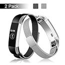 2 Pack Metal Bands Compatible with Fitbit Alta/Alta HR, Stainless Steel Bands Adjustable Accessory Wristband for Alta Bracelet Women Men ( (Midium for Most Wrist) ) (Black & Silver)