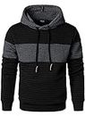 HOOD CREW Men’s Long Sleeved Plaid Hooded Sweatshirts Patchwork Color Pullover Hoodies with Drawstring Darkgrey XL