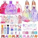 54 PCS Clothes Compatible with Barbie 11.5 inch Girl Doll 3 Princess Dress 2 Fashion Dress 2 Casual Outfits 5 Pair Sneakers 10 Pair High Heels 18 Beauty Set 11 Wash Kit in Random