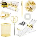 Gold Desk Accessories, Office Supplies Set with Acrylic Stapler, Tape Dispenser,