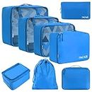 BAGAIL 8 Set Packing Cubes, Lightweight Travel Luggage Organizers with Shoe Bag, Toiletry Bag & Laundry Bag (Blue)