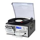 JORLAI Vintage Record Player 3 Geschwindigkeiten Plattenspieler mit Fernbedienung, Vinyl Bluetooth mit eingebauten Lautsprechern CD/Kassette AM/FM Radio USB/SD/MMC 3.5mm Aux-in/RCA-Out, Schwarz