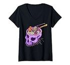 Femme Bol Skull Ramen Pastel Goth T-Shirt avec Col en V
