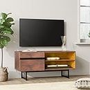 WAMPAT Modern TV Stand with USB Yellow LED Light Strip for up to 55 inch TV Entertainment Center TV Console with Storage Cabinets Media Console for Living Room, 42", Brown