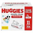 Baby Wipes, Huggies Simply Clean, UNSCENTED, Hypoallergenic, 11 Flip Top Packs, 704 count (Packaging may vary)