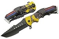 SZCO Supplies 8.5” First Responders Flag Assisted Open Liner Lock EDC Utility Folding Knife,Yellow,300566-MC