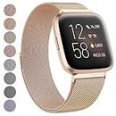 Strap compatible with Fitbit Versa Strap/Fitbit Versa 2 Straps for Women Men, Breathable Stainless Steel Mesh Loop Adjustable Wristband Replacement Metal Strap (Rose Gold,Large)