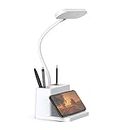 AXX Small Desk Lamps for Home Office, White Desk Light for Kids, LED Desktop/Computer Study Lamps for Bedrooms, Rechargeable, Battery Operated, Pen Holder, Adjustable Gooseneck Table Lamp
