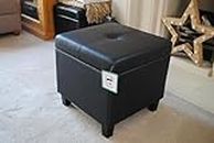 Lymm Home Furnishings Black Genuine Real Leather Storage Footstool Pouffe NEW