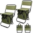 Jerify 2 Pcs Small Foldable Fishing Chair with Cooler Bag Portable Backrest Fishing Stool Lightweight Outdoor Folding Chair for Fishing Hunting Camping Travel Seat, Supports 220 lbs(Green)