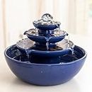 Indoor Tabletop Ceramic Fountain Water Feature Home Kitchen Office Decoration Modern Design Style (Blue)