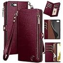 XcaseBar for iPhone 6S Plus/6 Plus 5.5" Wallet case with Zipper Credit Card Holder【RFID Blocking】, Flip Folio Book PU Leather Phone case Shockproof Cover Women Men for Apple 6S Plus case Wine Red