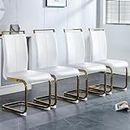 gopop Modern Dining Chairs Set of 4,High Back White Kitchen Chairs,Faux Leather Side Chair with Gold Plated Metal Legs,Easy to Clean Upholstered Dining Chairs,Ideal for Living Room(Gold Leg)