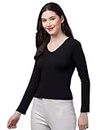 BQF V Neck Stylish Full Sleeve Casual Wear Tops for Women and Gril's Tops |Color -Black|Size - XL