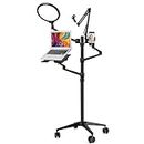 Viozon Selfie Live Floor Stand Set 5-in-1 10" LED Ring Light Microphone Mount moveable competiable with 12-17" laptop/7-13 Tablet/3.5-6" Phone/Digital Camera SLR&DSLR Online Meeting Recording