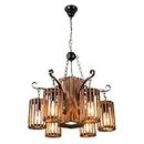 LRUII Farmhouse Chandelier, 6-Light Vintage Cylinder Wood Pendant Lighting Fixture with Adjustable Chain Ceiling Hanging Lamp for Kitchen Island Dining Room Small Gift