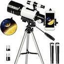 TUOKE Telescope for Astronomy Adult Kids Beginners, 150X Astronomical Refractor Telescope, 300X70mm Telescop with Tripod Smartphone Adapter