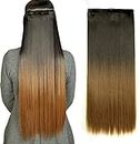 ZALYA Synthetic Fibre Clip in Hair Extensions for Girls and Women 22-24 Inches Pack of 1 Straight Ombre Natural Black to Light Brown