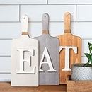Barnyard Designs Cutting Board Eat Sign, Rustic Hanging Wall Decor, Primitive Country Farmhouse Home and Kitchen Decor, Multicolor White/Grey/Brown, Set of 3-15 x 38cm Boards