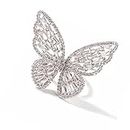 Fashion Frill Women's Jewellery Butterfly Ring For Women Stainless Steel Silver AD Studded Ring For Girls Adjustable Ring Romantic Gift For Wife Girlfriend Promise Ring