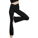 LVBJ Women's Bootcut Yoga Pants High Waist Workout Non See Through Leggings Stretch Tummy Control Yoga Flare Pants (Black, Medium), Noir