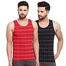 Sporto Mens Round Neck Printed Gym Vest Premium Super Soft Cotton Pack of 2 Over Dyed Red Black
