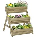 Outsunny 3 Tier Raised Garden Bed, Vertical Wooden Elevated Planter Box Kit for Flowers, Vegetables, Herbs, 26" x 30" x 30", Light Green