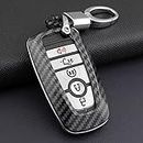 Qirc ABS Carbon Fibre Car Key Case Car Remote Shell Cover Fit for Explorer F-150/250 Mustang Ecosport Smart Key Protector Auto Keychain Car Accessories Decoration (Shell with keychain)