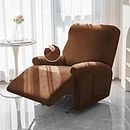 HOKIPO Recliner Stretch Sofa Slipcover 1 Seater Fully Covered 4-Piece Set Machine Washable Furniture Protector with Elasticity for Kids Pet, Brown (AR-4740-BR)
