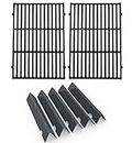 DELSbbq 66095 Cast Iron Cooking Grates and 66032 Porcelain Steel Flavorizer Bars for Weber Genesis II 300/LX 300 Series, Genesis II E/S-310, E/S-335, E-315/E330, LX S/E-340 Gas Grills
