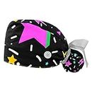 Abstract Colorful Stars Scrub Caps Hats Women Bouffant Working Hat Ponytail Holder for Women Long Hair Covers 2PCS, Multicolor, X-Small-Large