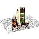 Hedume Crystal Cosmetic Makeup Tray, 12.3" x 8" Mirrored Vanity Tray, Large Jewelry Trinket Organizer Tray, Ornate Decorative Tray for Dresser Countertop Wedding Home Bathroom