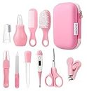 PandaEar Baby Healthcare and Grooming Kit, Baby Safety Set Baby Comb, Brush, Finger Toothbrush, Nail Clippers, Scissors, Nasal Aspirator, Baby Essentials Nursery Care Kit (Pink)