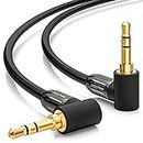 deleyCON 1m Jack Cable 3.5mm Aux Cable Stereo Audio Cable Jack Plug 2x 90° Angled for Pc Laptop Mobile Smartphone Tablet Car Hi-Fi Receiver - Black
