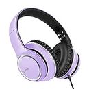 LORELEI X8 Over-Ear Wired Headphones with Microphone with 1.45m-Tangle-Free Nylon Line&3.5mm Plug,Lightweight Foldable & Portable Headphones for Smartphone,Tablet,Computer,Mp3/4(Dark Purple)