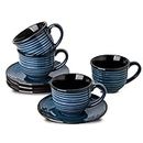 Tikooere Ceramic Espresso Cups with Saucers 5 Oz,Set of 4 Cappuccino Mug with Handle for Coffee,Tea,Latte and Macchiato,Porcelain Demitasse Cups Set for Kitchen and Cafe,Navy Blue