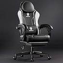Dowinx Gaming Chair with Pocket Spring Cushion for Adults, Ergonomic Computer Chair with Footrest and Massage Lumbar Support, High Back Leather Game Chair for Office, Gaming, 300LBS, White