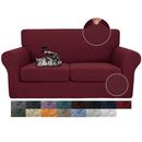  Newest 3 Pieces Stretch Couch Covers for 2 Loveseat(2 Cushions) Wine Red