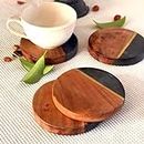 Angel Furniture Acacia Wood Coaster Set - Protect Your Tables in Style! (Pack of 4) Fusion of Three Material