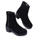 STRASSE PARIS Amazing Design Women's Ankle Length Block Heel Black Stylish And Fashionable Boots Side Zip | Stylish Latest & Trendy Boots for Women