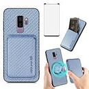 Asuwish Phone Case for Samsung Galaxy S9 Plus Wallet Cover with Tempered Glass Screen Protector Slim and Credit Card Holder Cell Accessories S9+ 9S 9+ S 9 9plus S9plus Women Men Blue